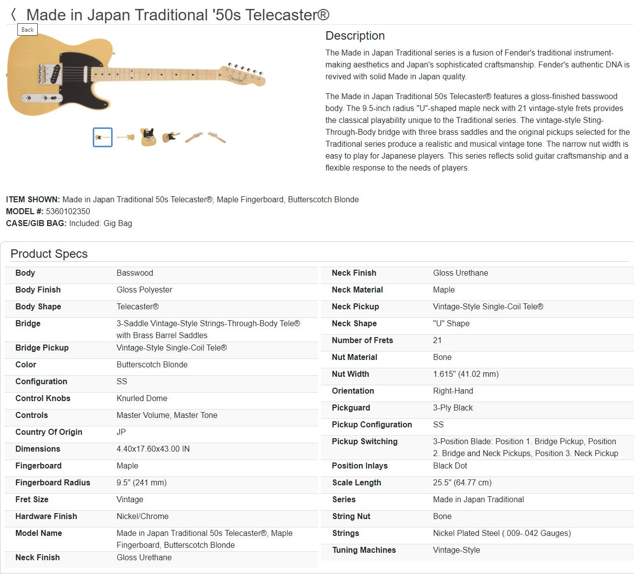 Fender MIJ Traditional II '50s Telecaster 2023 - Butterscotch Blonde