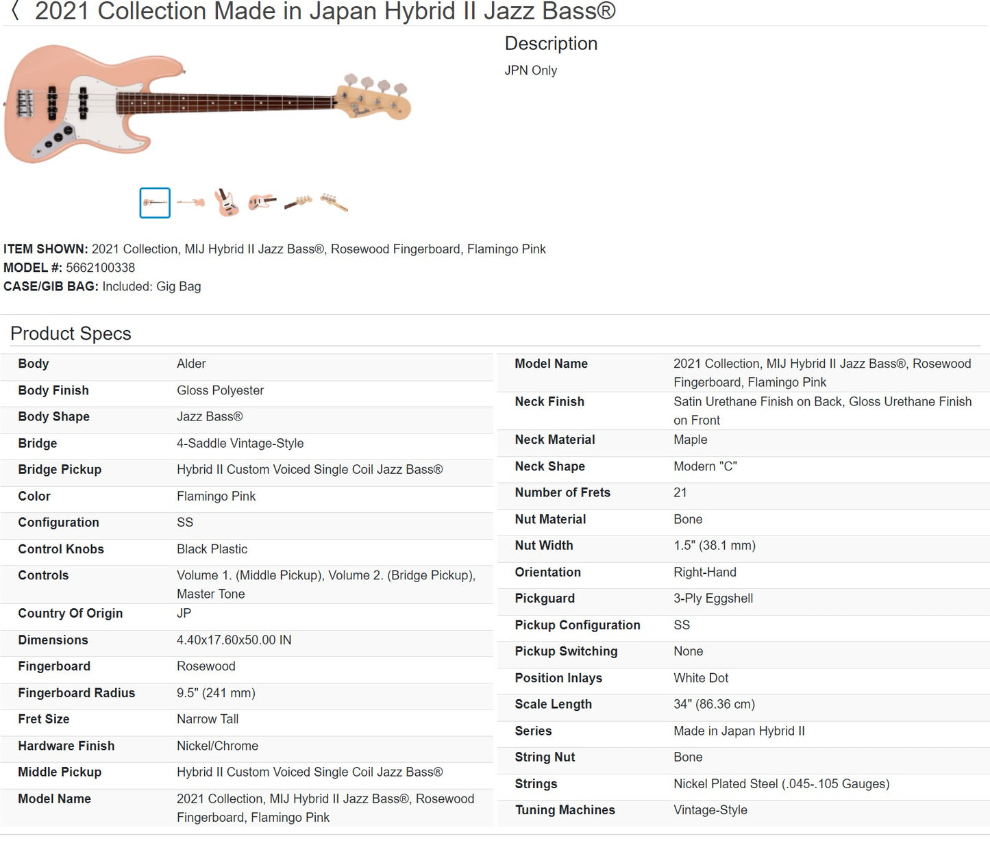 Fender Fender MIJ LTD Hybrid II Jazz Bass 2021 - Flamingo Pink