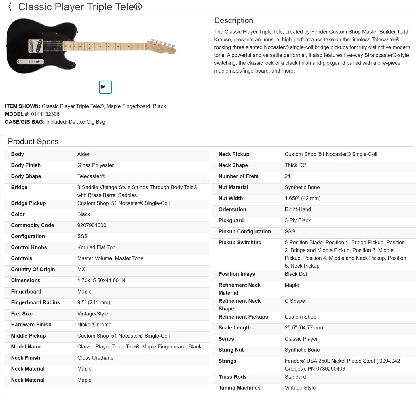 Fender Classic Player Triple Telecaster 2015 - Black