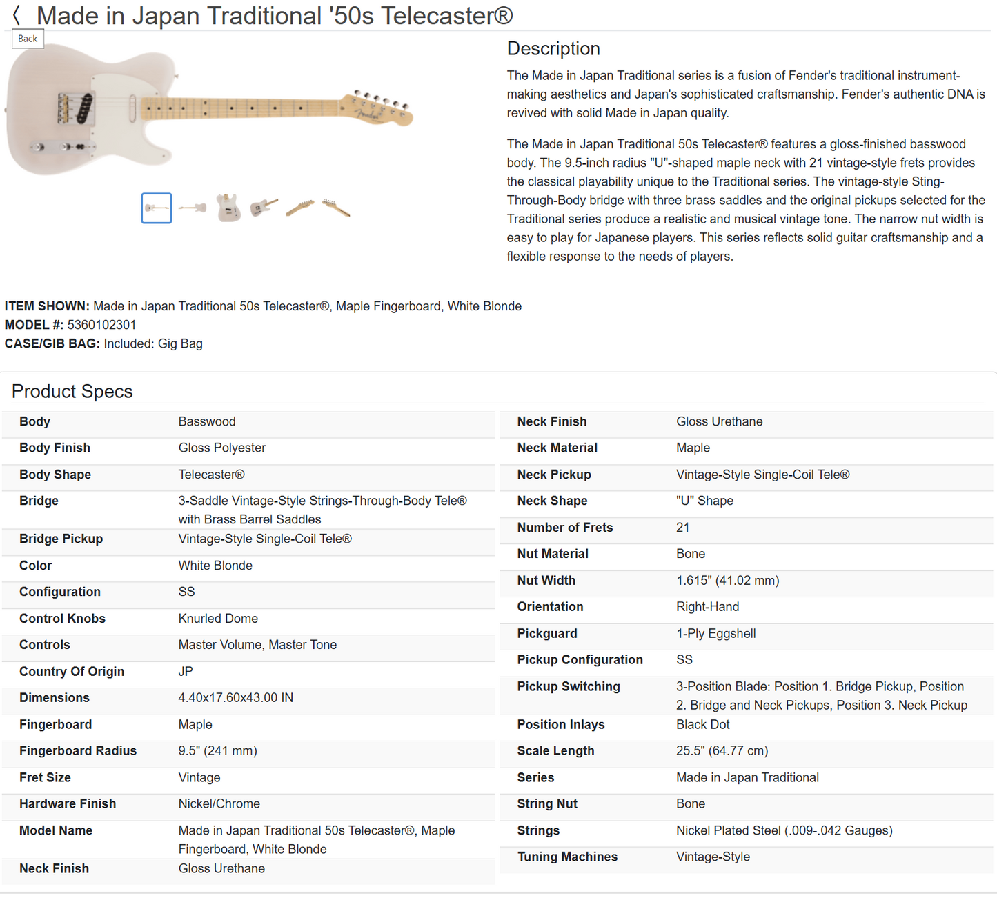 Fender MIJ Traditional II '50s Telecaster 2023 - White Blonde