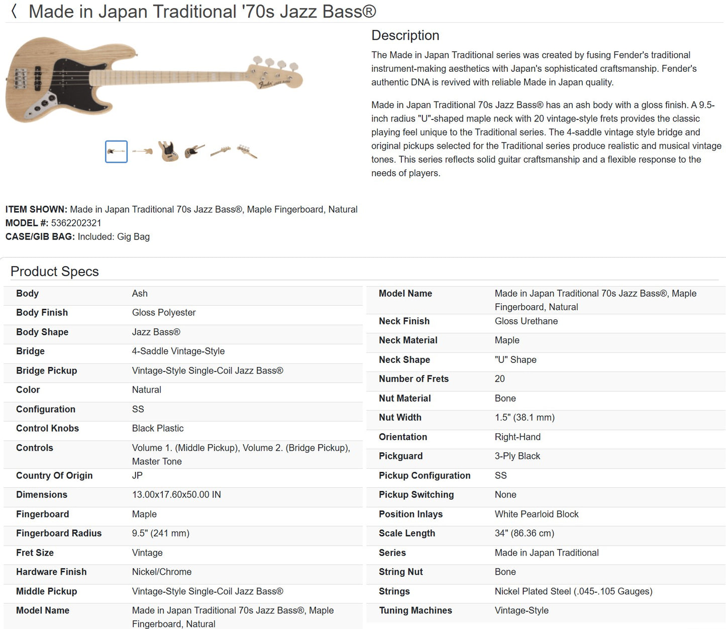 Fender MIJ Traditional II '70s Jazz Bass 2020 - Natural