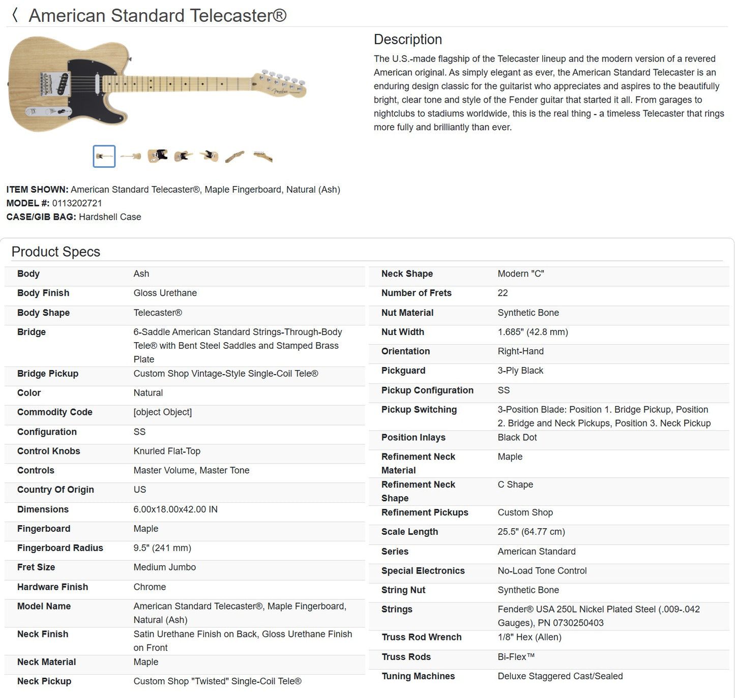 Fender American Standard Telecaster with Maple Fretboard 2016 - Natural