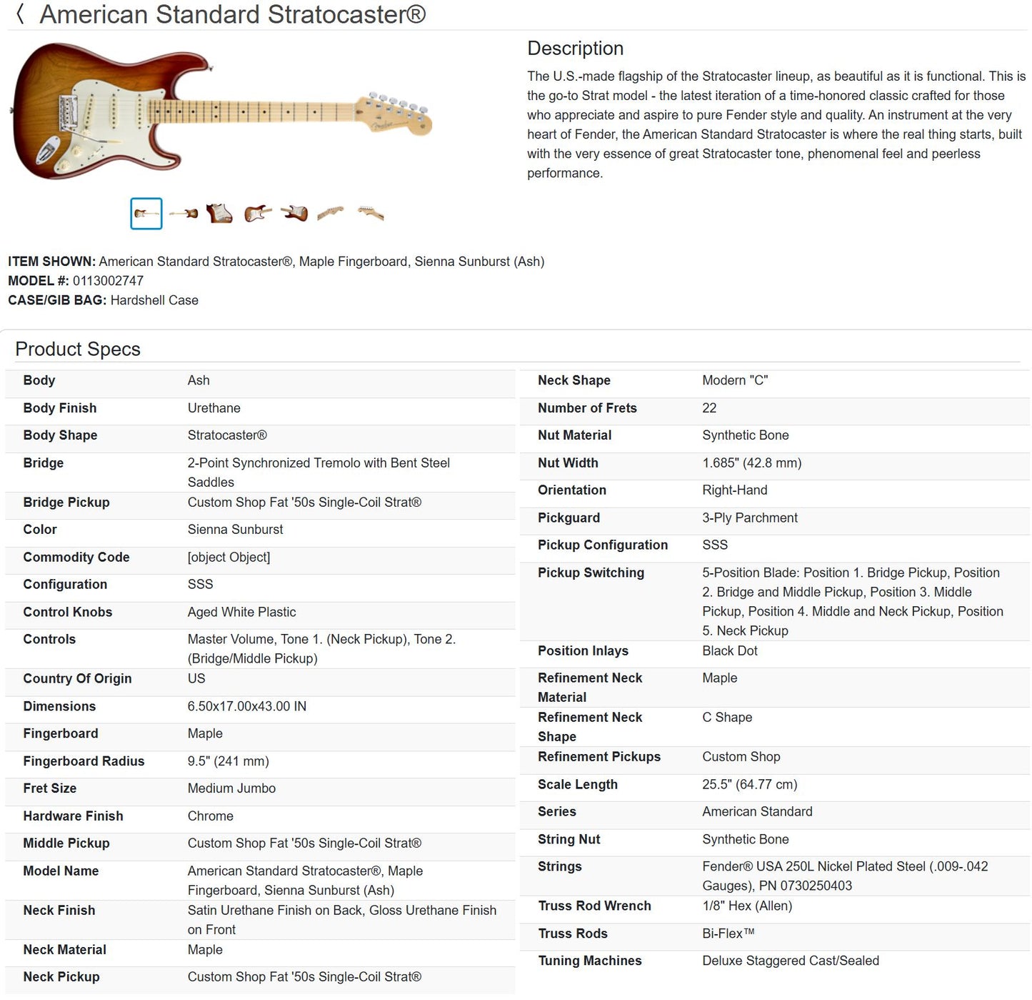 Fender American Standard Stratocaster with Maple Fretboard - 2016 - Sienna Sunburst