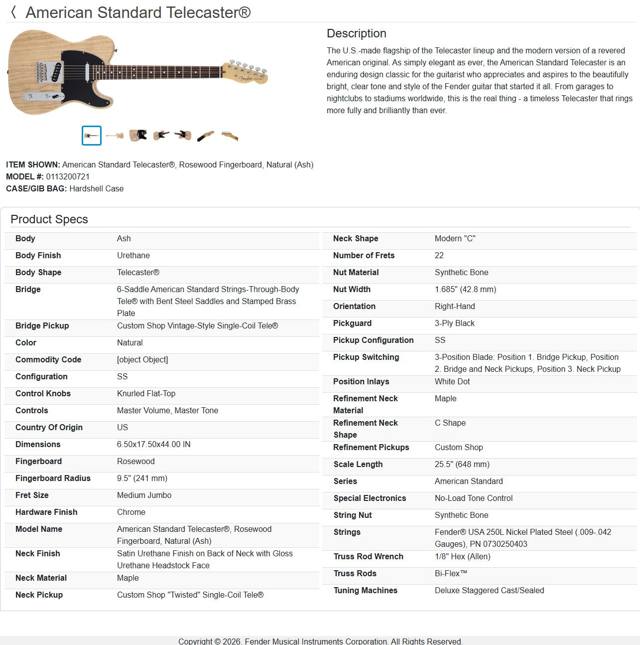 Fender American Standard Telecaster with Rosewood Fretboard 2013 - Natural - Electric Guitar