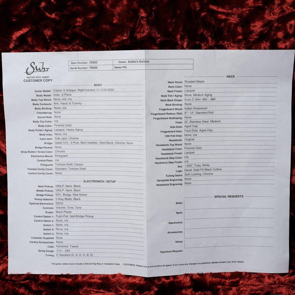 Suhr Classic S Antique Roasted HSS 2023 - Firemist Gold