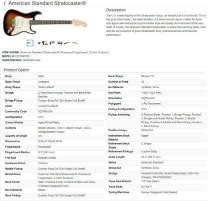 Fender American Standard Stratocaster with Rosewood Fretboard 2012 - 3-Color Sunburst