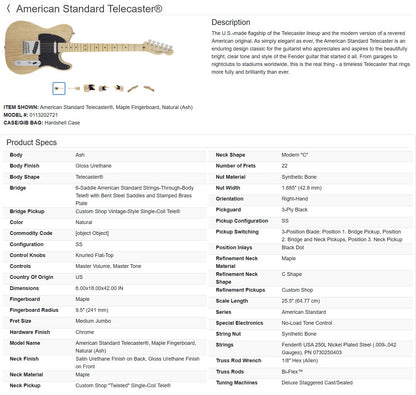 Fender American Standard Telecaster with Maple Fretboard 2016 - Natural