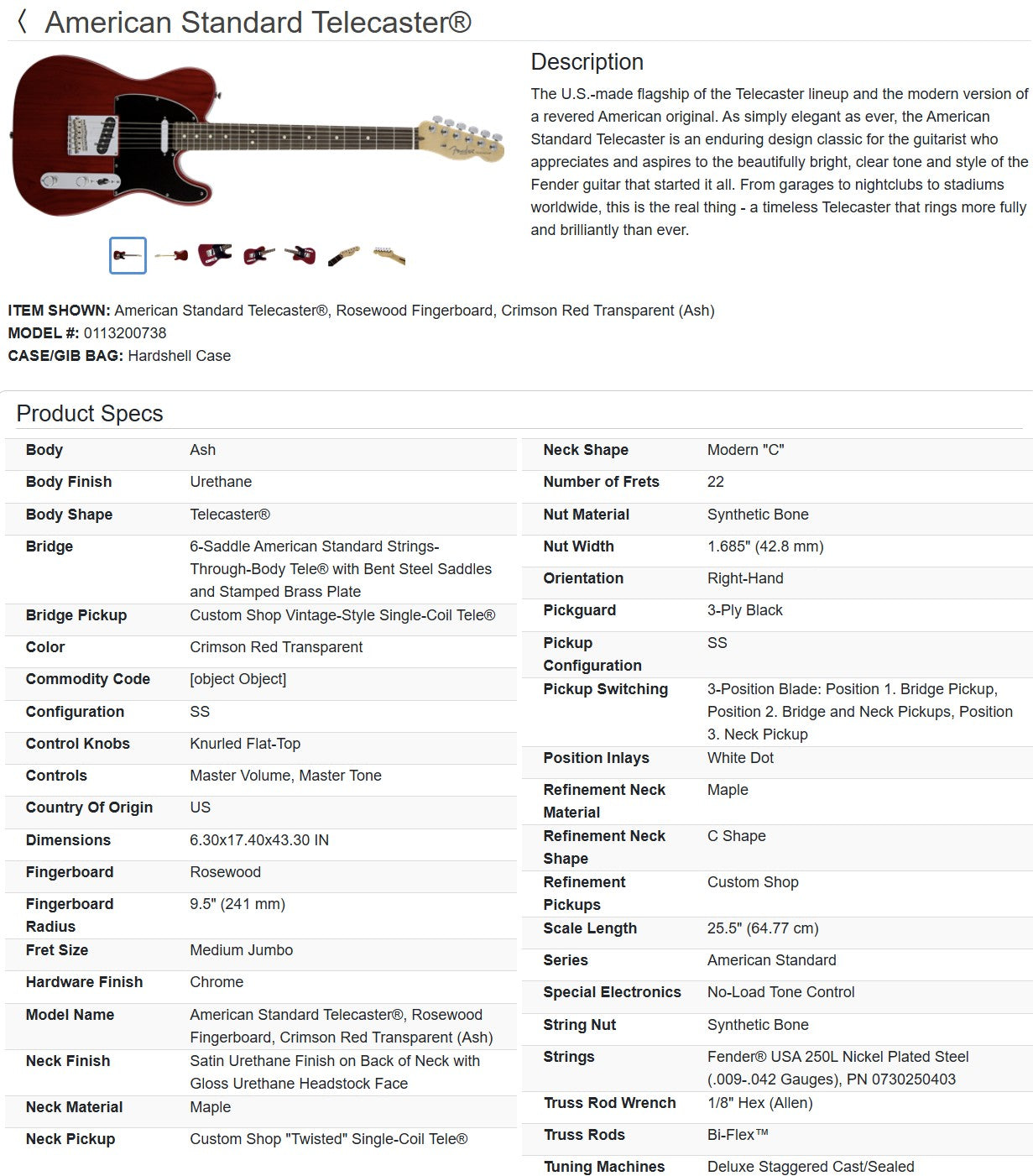 Fender American Standard (6.95 lbs) Telecaster 2014 - Crimson Red Transparent