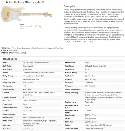 Fender STR RK Richie Kotzen Signature Stratocaster MIJ 2022 - See Thru White