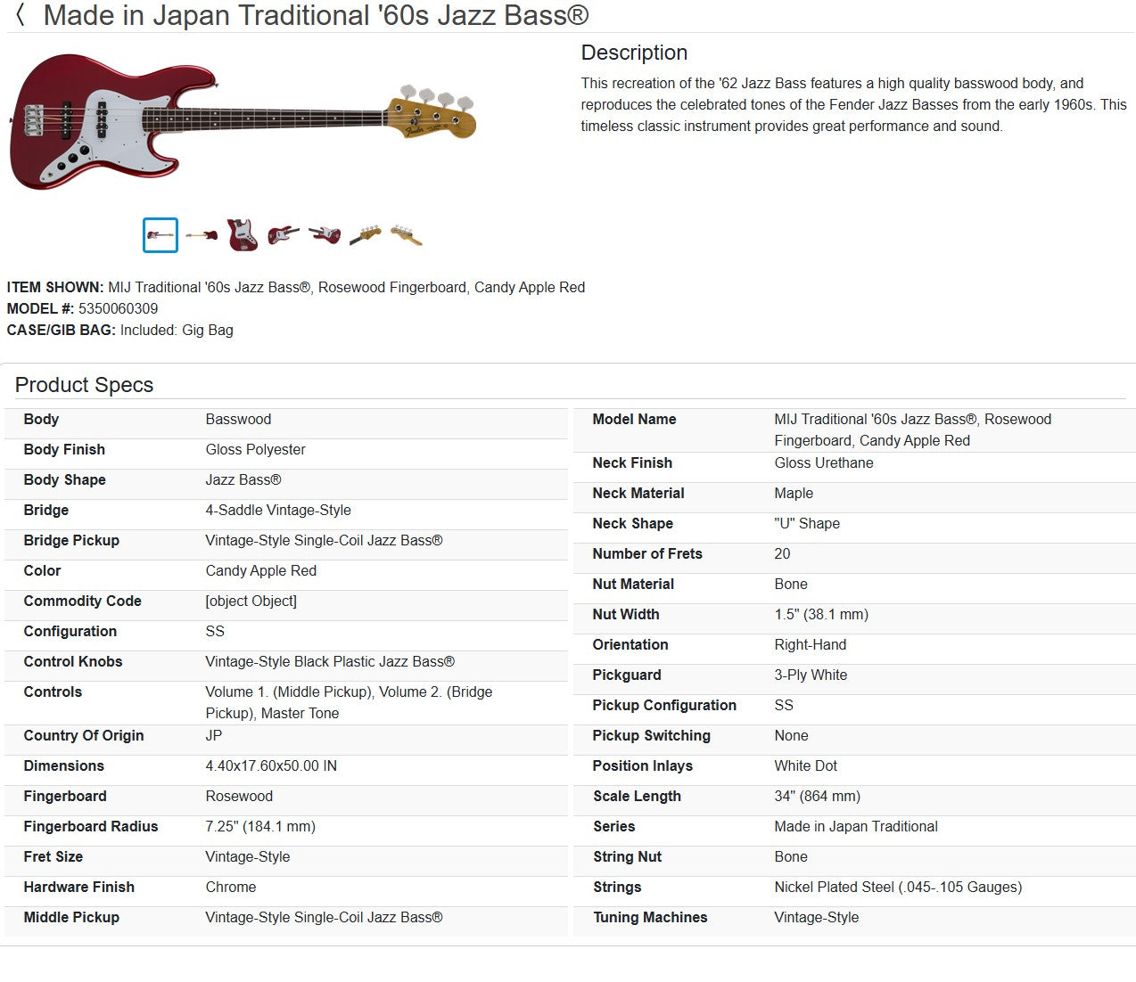 Fender MIJ Traditional '60s Jazz Bass 2017 - 2020 - Candy Apple Red