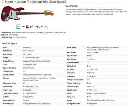 Fender MIJ Traditional '60s Jazz Bass 2017 - 2020 - Candy Apple Red