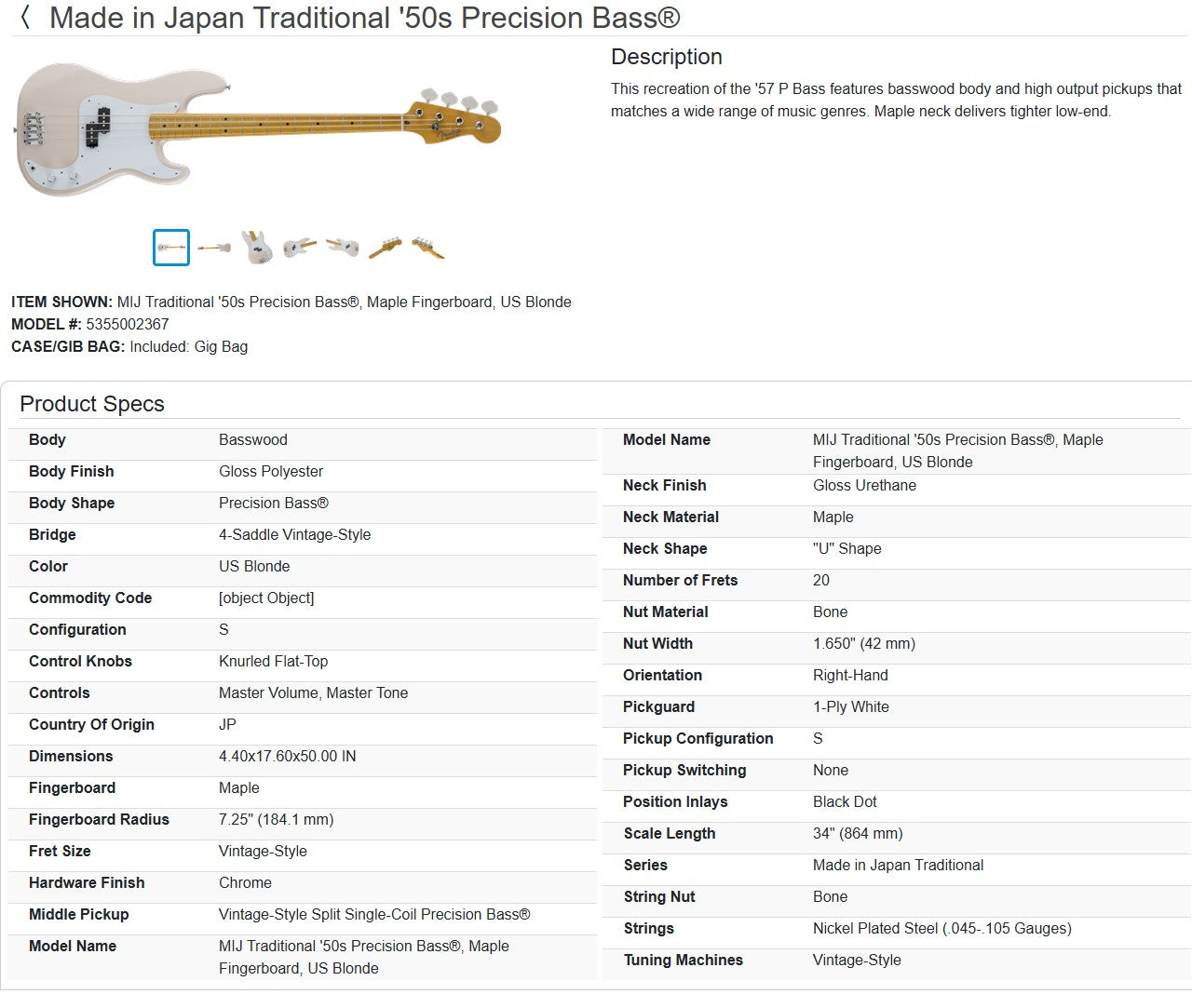 Fender MIJ Traditional '50s Precision Bass 2018 - US Blonde