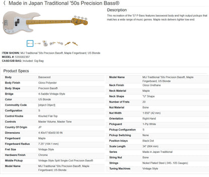 Fender MIJ Traditional '50s Precision Bass 2018 - US Blonde