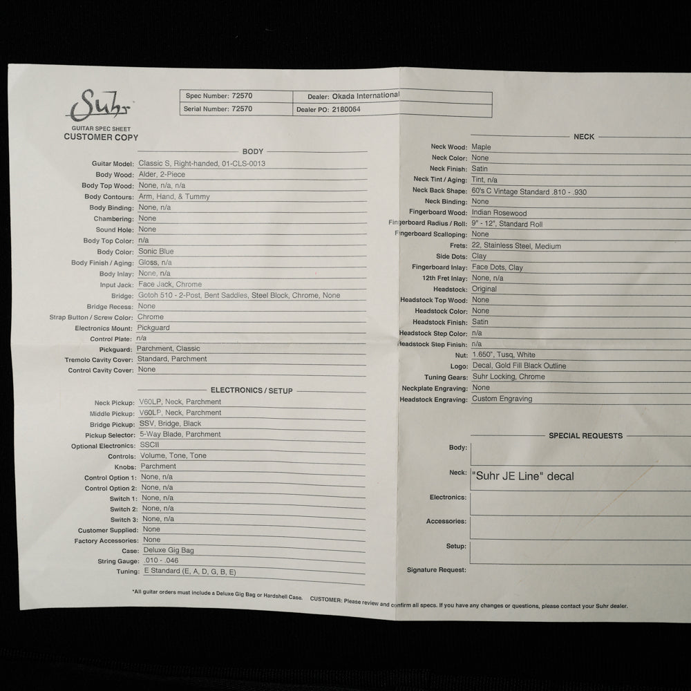 Suhr Classic S HSS with Rosewood Fretboard 2018 - Present - Sonic Blue