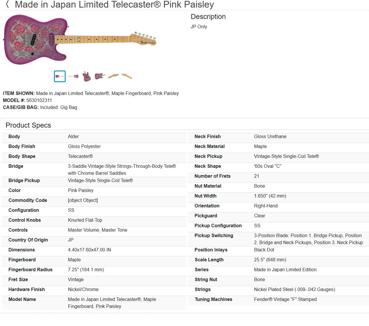 Fender Made in Japan Limited Telecaster 2025 - Pink Paisley